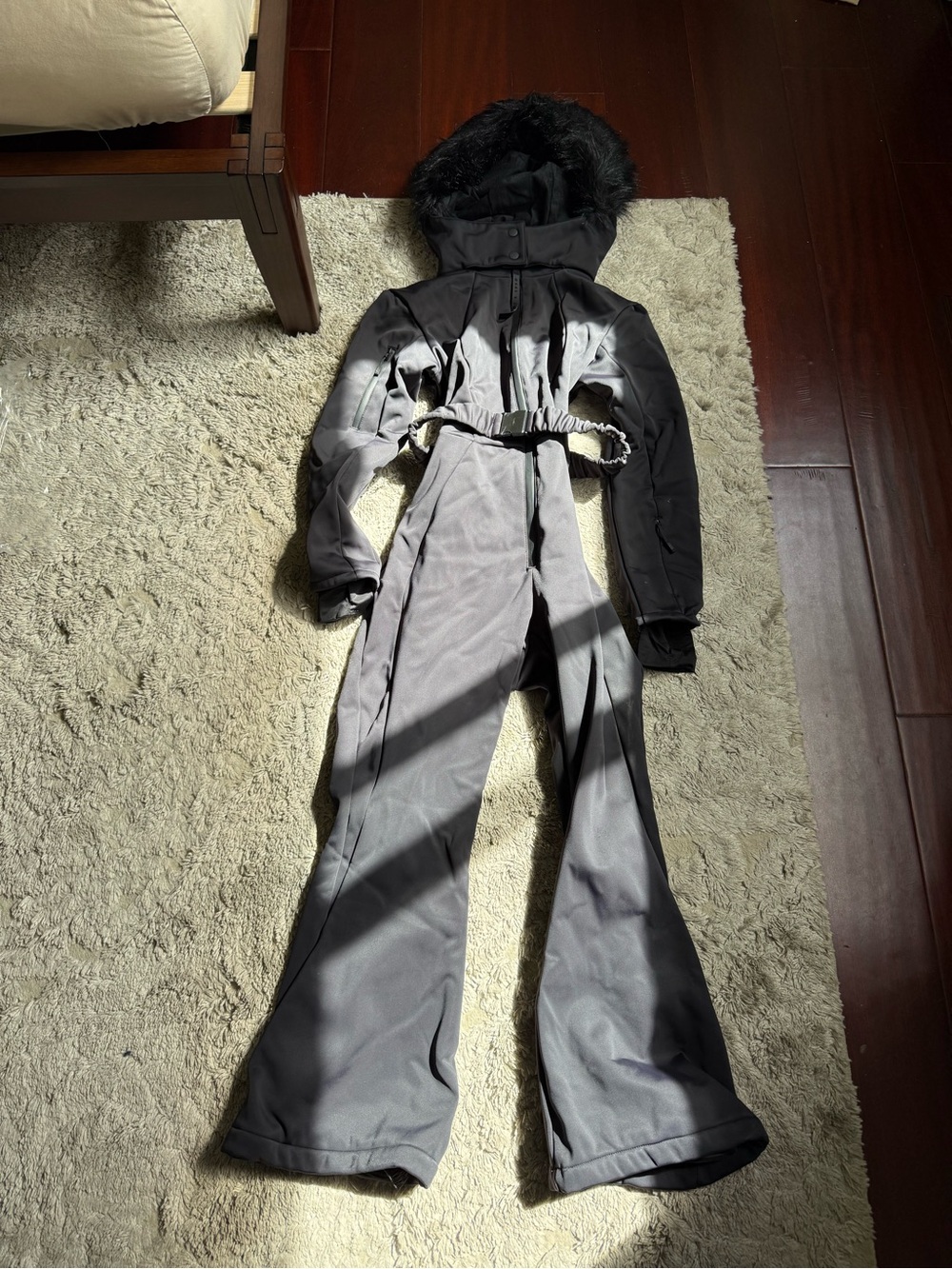 ASOS Black and Gray Hooded Ski Jumpsuit